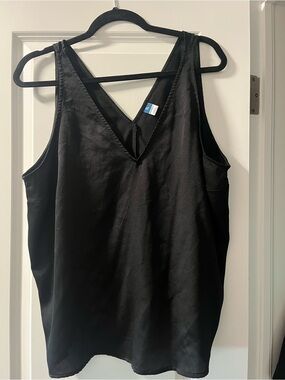 Black V-Neck Sleeveless Women's Satin Top